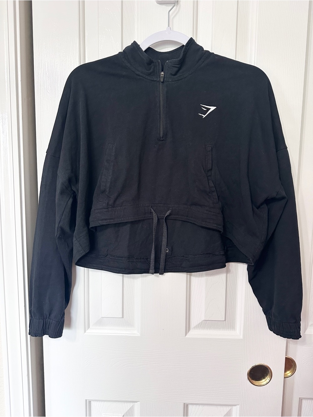 Gymshark Black Cropped Quarter-Zip Bomber Pullover